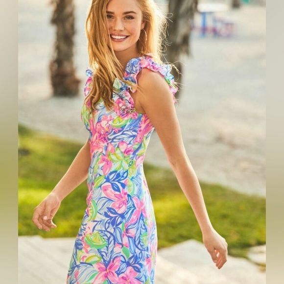 Lilly Pulitzer shift Dress Ruffled Straps Steffi stretch Havana cocktail - Picture 1 of 12